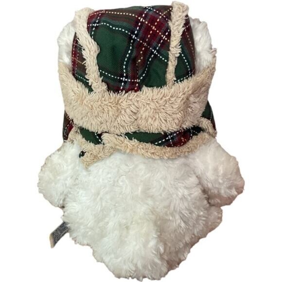 Hugfun White Plush Teddy Bear Plaid Hat Mittens Winter Stuffed Animal 18" - Picture 4 of 4